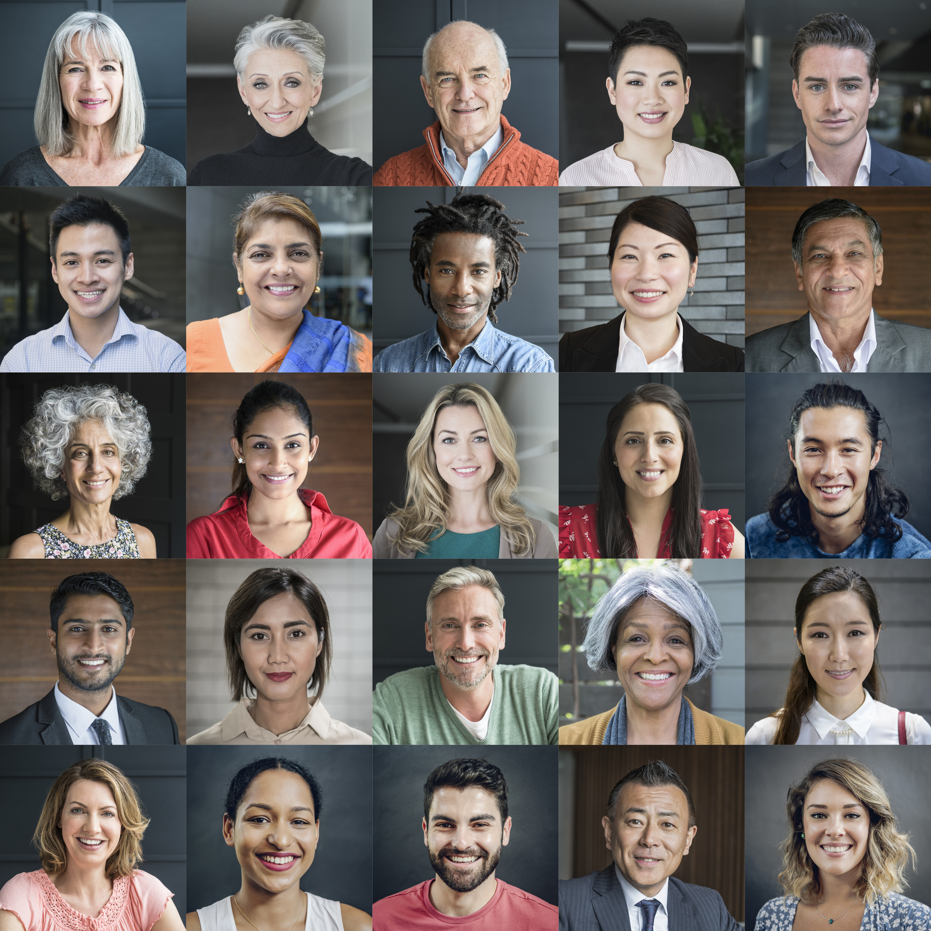 portraits of diverse smiling people