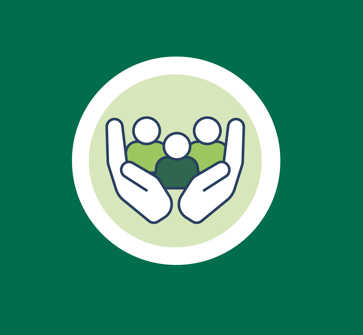 Animated graphic of hands holding people wearing green shirts