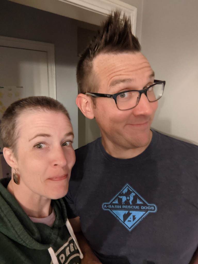 Kelly Klehm and husband with freshly cut mohawk