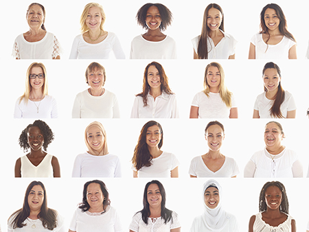Collage of portraits of smiling diverse women