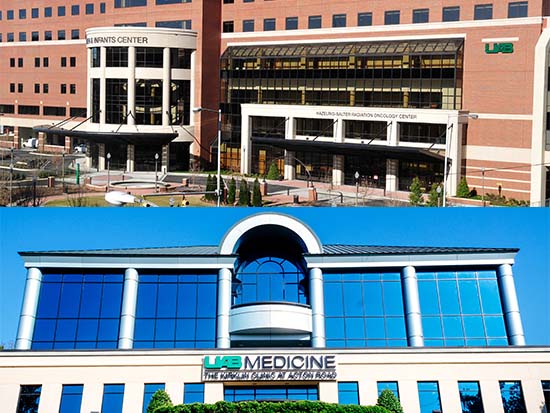The UAB Hazelrig-Salter Radiation Oncology Center (top) and the Kirklin Clinic at Acton Road (bottom) will obtain their ASTRO-APEx accreditation until September 2027.