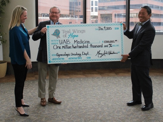 Teal Wings of Hope presenting a check for $1,200,000 to UAB Medicine's Gynecologic Oncology Department