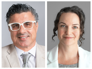 Two headshots of doctors in white lab coats – Aurelio Galli, Ph.D., D.Sc., and Angela Carter, Ph.D.