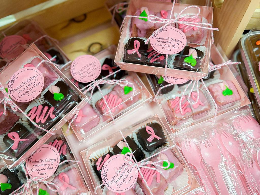 Prepackaged sweets and baked goods themed in pink for the 2026 Pink Party.